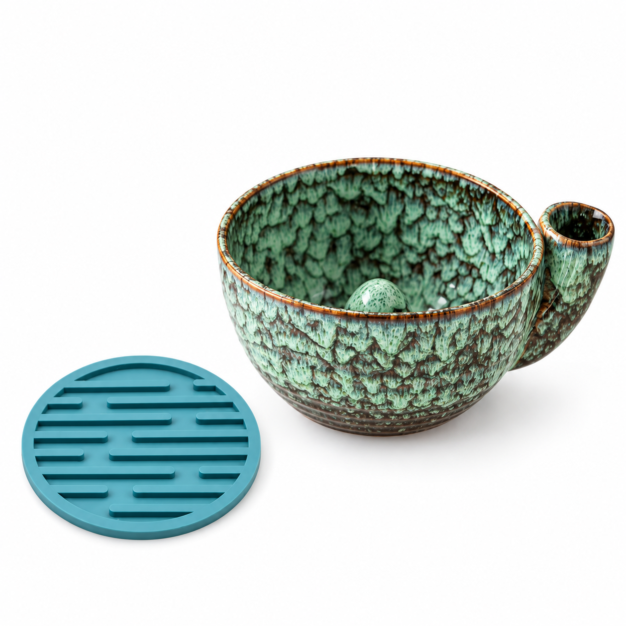 Blue Ceramic Berry Swirl Bowl with Free Silicone Mat